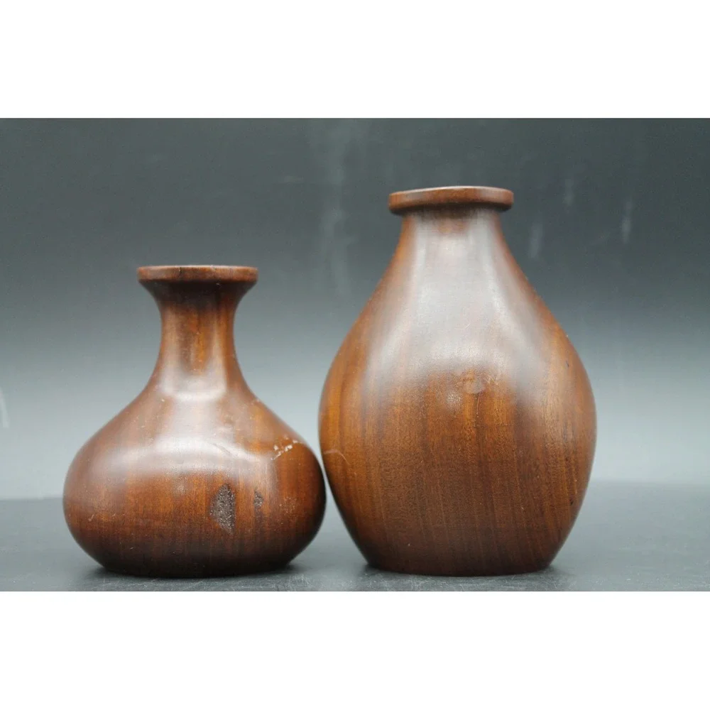 Vintage MCM Mid Century Modern Wood Candle Holders Set of 2 3.25